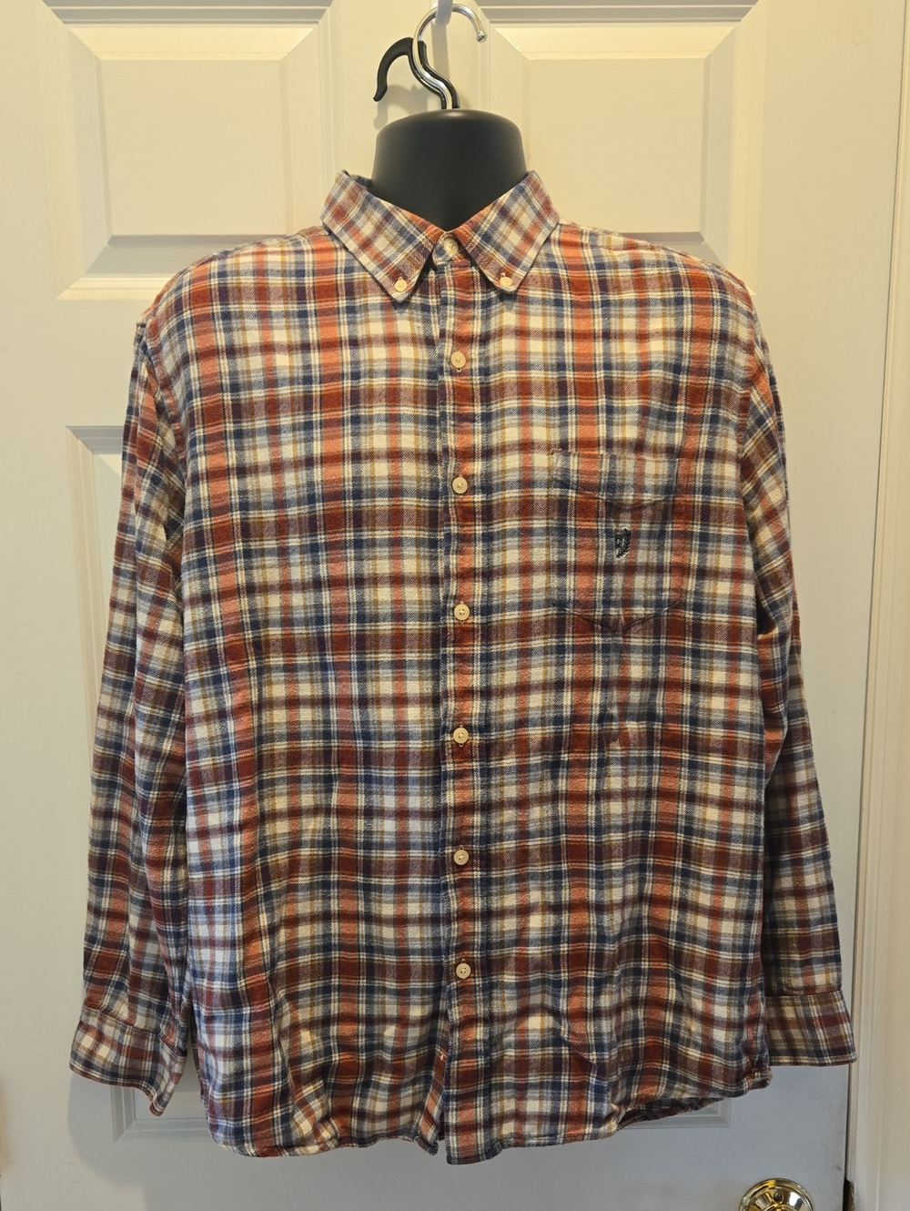 Chaps L Red, Orange, Gray & White Plaid Button-Down Shirt